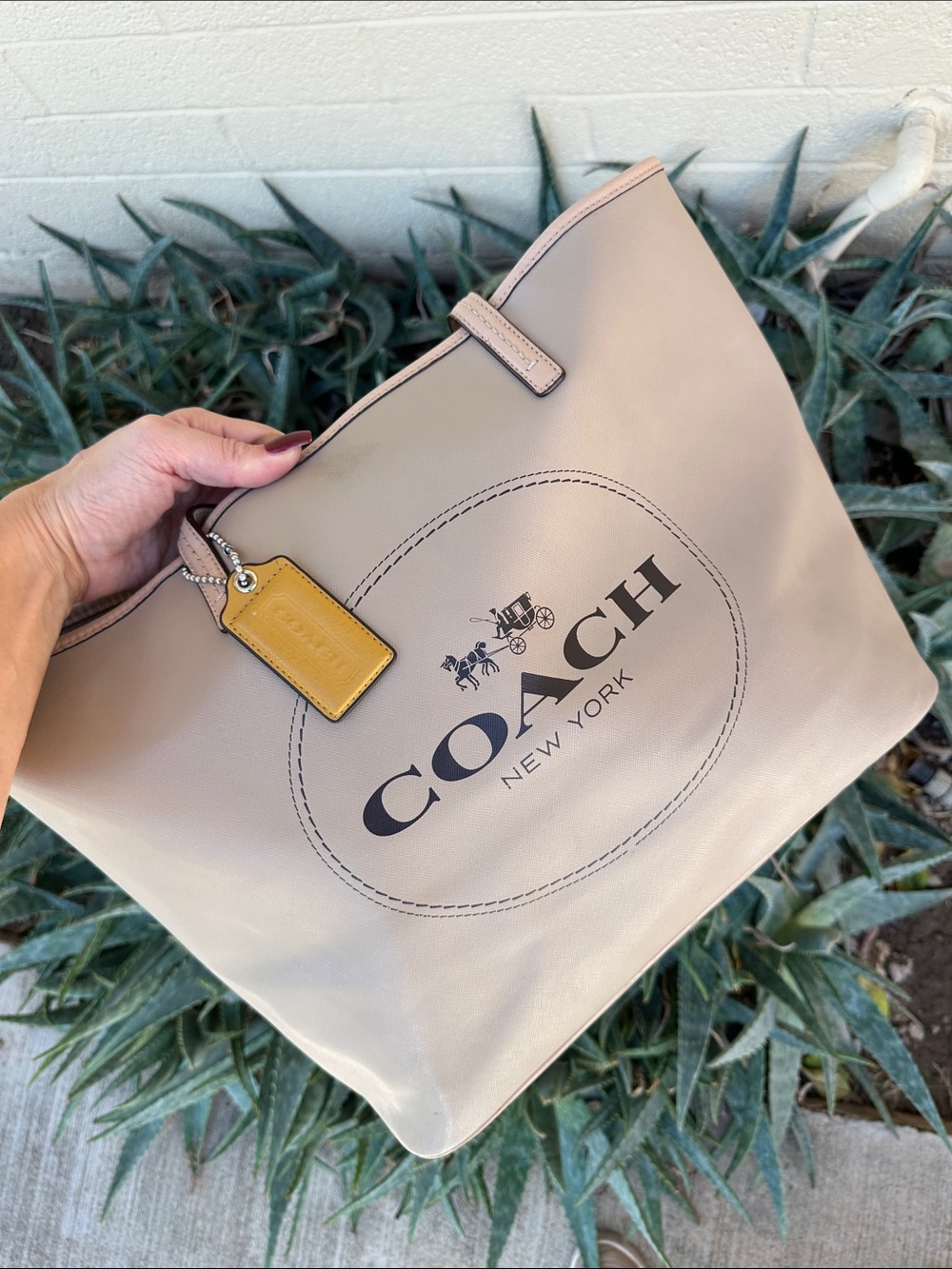 Coach Tan Leather Logo Tote with Yellow Tag